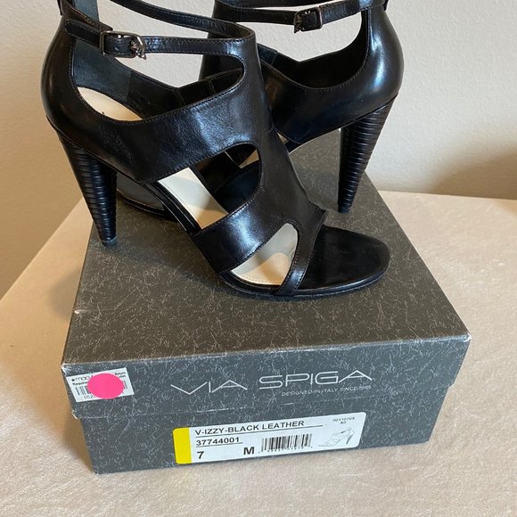 Via Spiga Shoes - Via Spiga Izzy Black Leather High Heel Sandals - Size 7M - Great Condition!